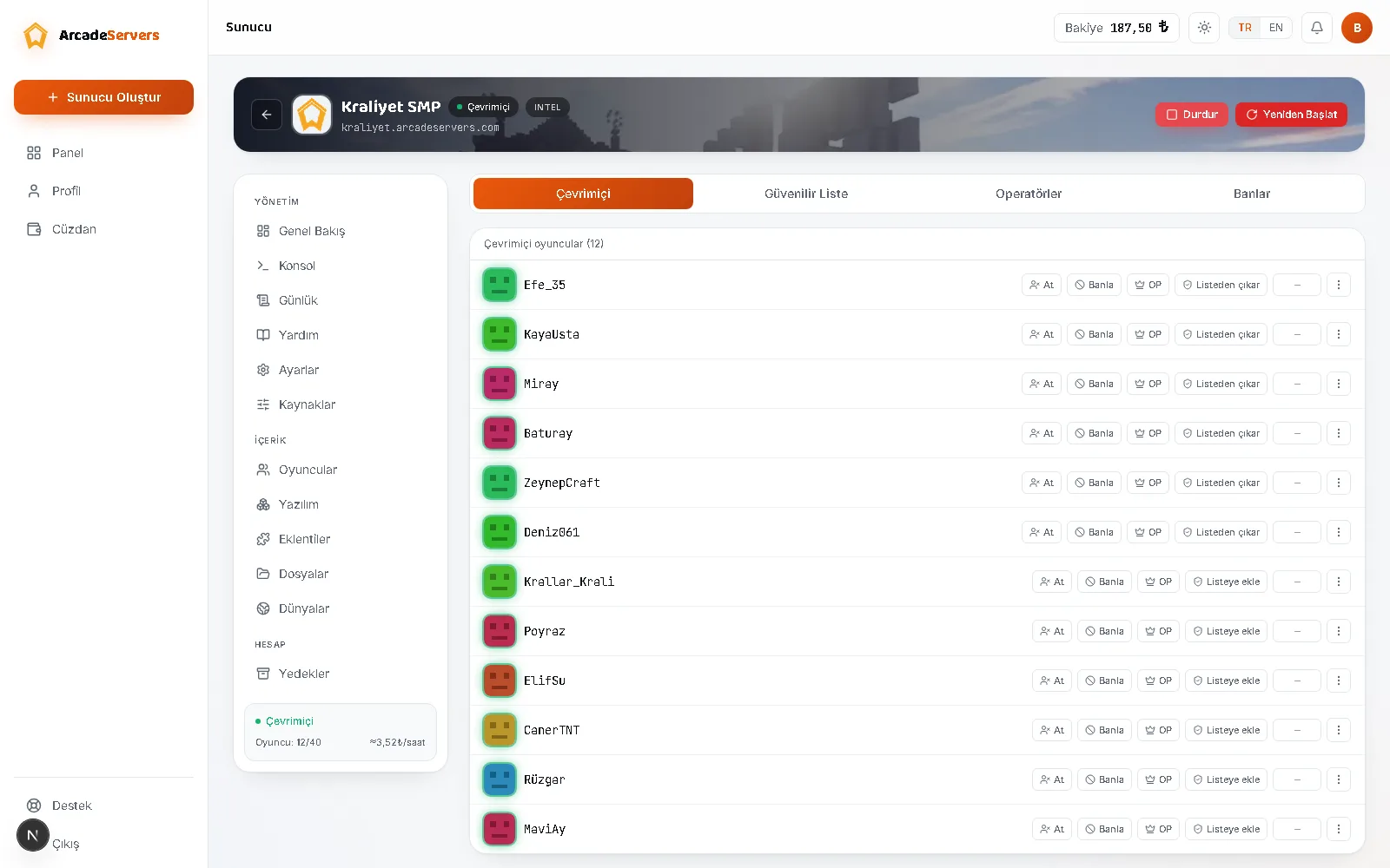 Whitelist, OP and bans in the panel